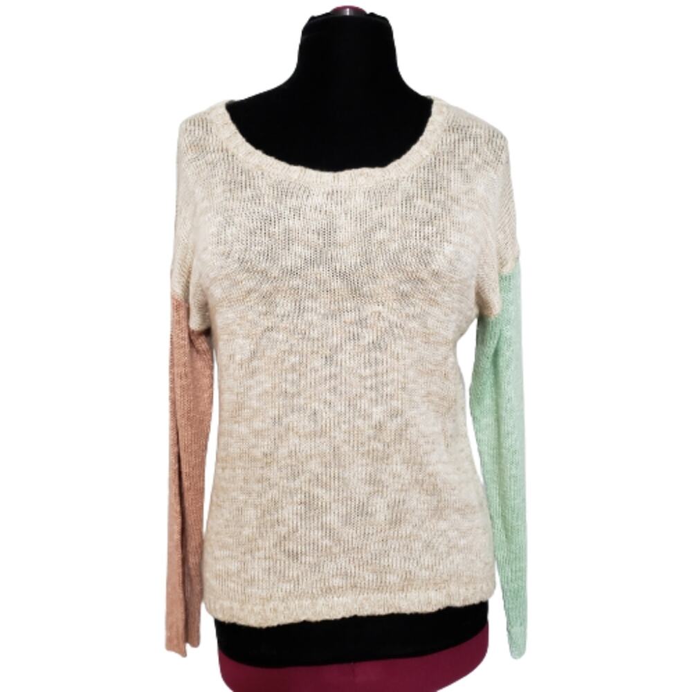 Mine‎ Colorblock Ribbed Long Sleeves Scoopneck Sweater Large